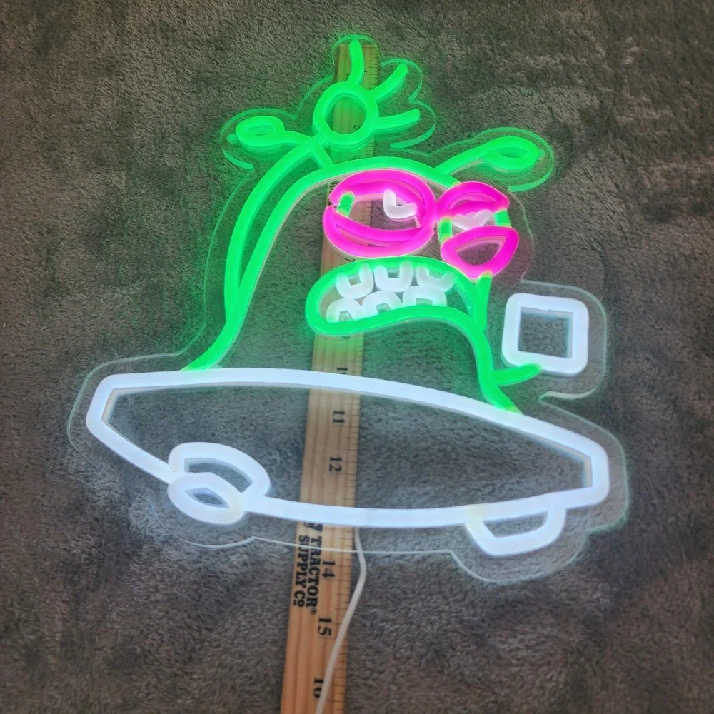 Custom LED‎ Neon Alien UFO Cartoon Sign Pink Green White Wall Art Light Deco